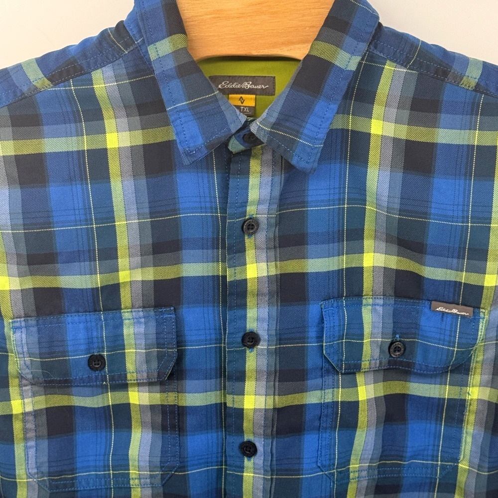 Eddie Bauer Mens TXL Blue Green Plaid Long Sleeve Buttonβ Front Shirt 13524049